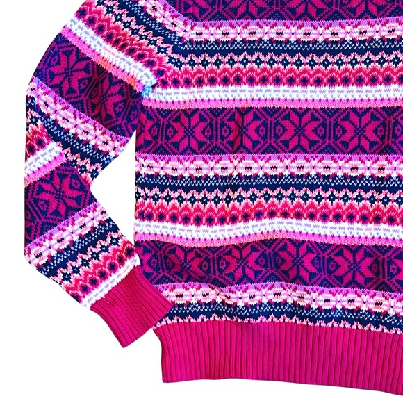 J. Crew Women’s Sz M Pink Fair Isle Crew Neck Sweater Pullover - Picture 9 of 13